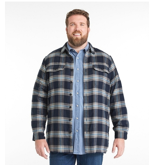 L.L.BEAN Men's Fleece-Lined Flannel Shirt, Traditional Fit. Classic Navy.Size XL - Picture 1 of 15